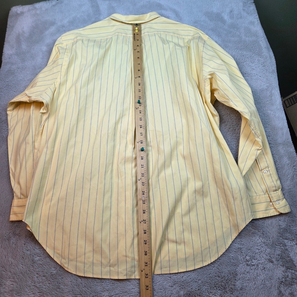 Ralph Lauren Button Down Shirt Mens 17.5 34/35 Yellow Blue Pinstripe Classic Fit - Picture 7 of 8